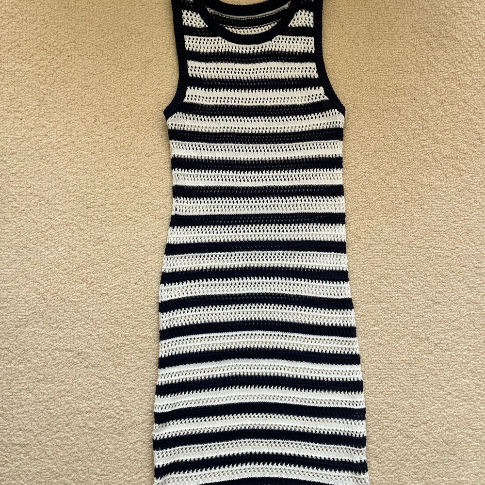 Sleeveless Black and White Striped Knit Dress